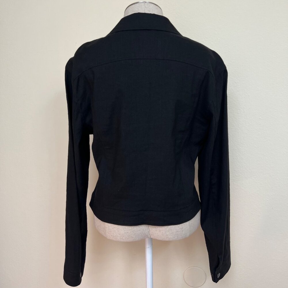 TAHARI Black Button-Front Long-Sleeve Linen Blend Jacket Women’s Large - Picture 5 of 9
